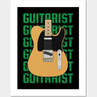 Guitarist Repeated Text T-Style Electric Guitar Body Posters and Art